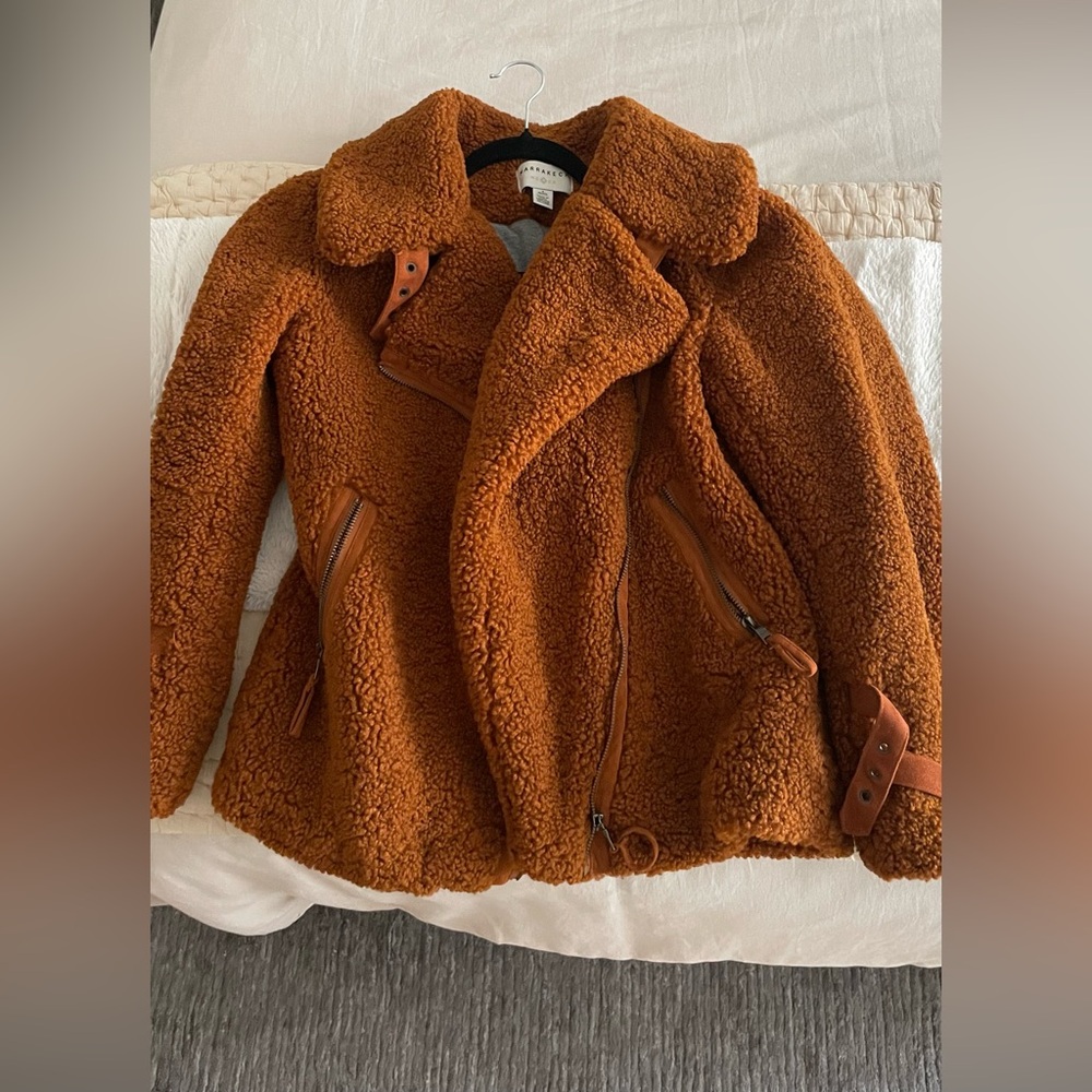 Anthropologie Rust Teddy Sherpa Jacket with Buckle Straps